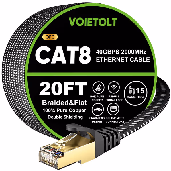 Cat 8 Flat Braided Ethernet Cable